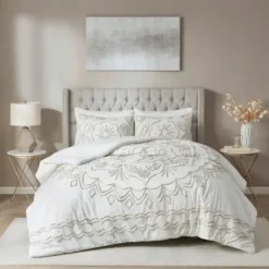 Comforters-Kirkland's Home Cream Medallion California King Comforter Set White