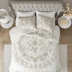 Comforters-Kirkland's Home Cream Medallion California King Comforter Set White