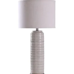 Table Lamps-Kirkland's Home Cream Ringed Ceramic Table Lamp White