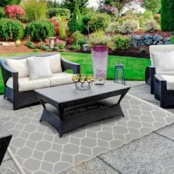 Outdoor Rugs-Kirkland's Home Cream Serna Tribal Outdoor Area Rug, 5X7 White/Black
