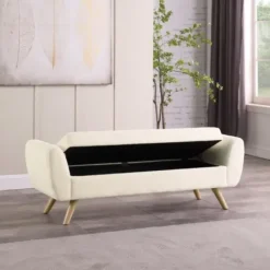 Benches & Ottomans-Kirkland's Home Cream Sherpa And Wood Storage Bench Ivory
