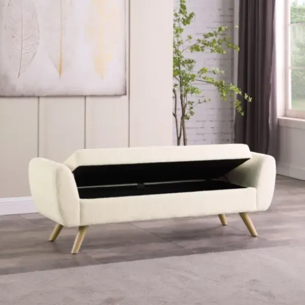 Benches & Ottomans-Kirkland's Home Cream Sherpa And Wood Storage Bench Ivory