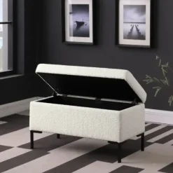Benches & Ottomans-Kirkland's Home Cream Sherpa Boucle Storage Bench Ivory