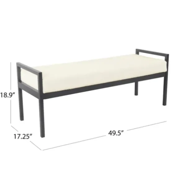 Benches & Ottomans-Kirkland's Home Cream Sherpa Upholstered Metal Bench Ivory