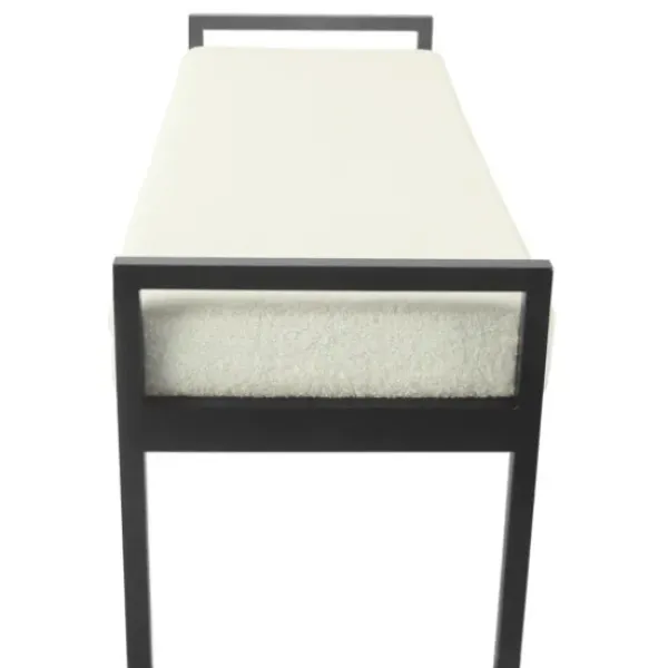 Benches & Ottomans-Kirkland's Home Cream Sherpa Upholstered Metal Bench Ivory