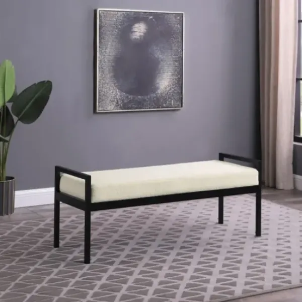 Benches & Ottomans-Kirkland's Home Cream Sherpa Upholstered Metal Bench Ivory
