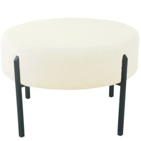 Benches & Ottomans-Kirkland's Home Cream Sherpa Upholstered Metal Ottoman Ivory