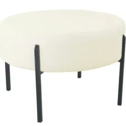 Benches & Ottomans-Kirkland's Home Cream Sherpa Upholstered Metal Ottoman Ivory