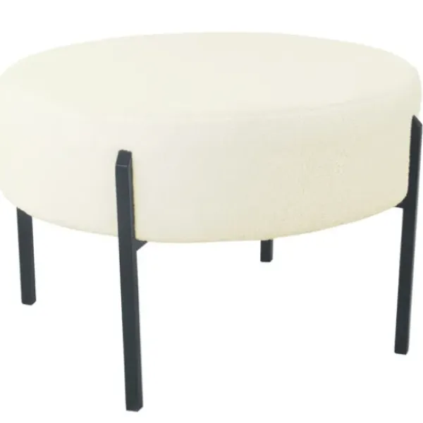Benches & Ottomans-Kirkland's Home Cream Sherpa Upholstered Metal Ottoman Ivory