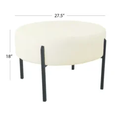 Benches & Ottomans-Kirkland's Home Cream Sherpa Upholstered Metal Ottoman Ivory