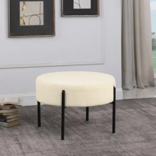 Benches & Ottomans-Kirkland's Home Cream Sherpa Upholstered Metal Ottoman Ivory