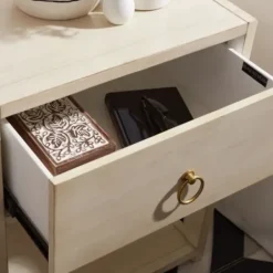 Nightstands-Kirkland's Home Cream Square Wood Nightstand White