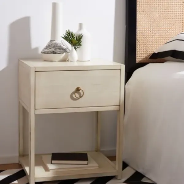 Nightstands-Kirkland's Home Cream Square Wood Nightstand White
