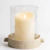 Candle Holders-Kirkland's Home Cream Textured Base Hurricane, 9 In. Tan