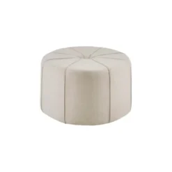 Benches & Ottomans-Kirkland's Home Cream Thick Welting Center Button Oval Ottoman Ivory