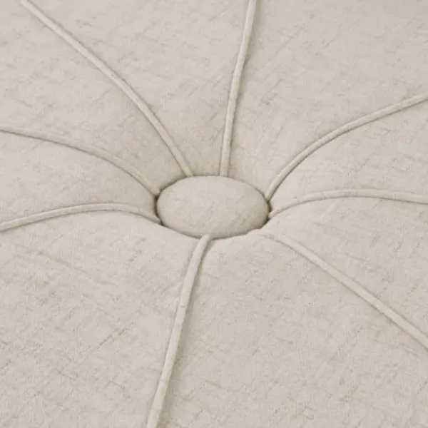 Benches & Ottomans-Kirkland's Home Cream Thick Welting Center Button Oval Ottoman Ivory