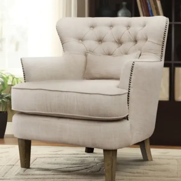 Accent Chairs-Kirkland's Home Cream Tufted Armchair With Lumbar Pillow Ivory