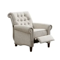 Accent Chairs-Kirkland's Home Cream Tufted Back Nailhead Trim Recliner Armchair Ivory