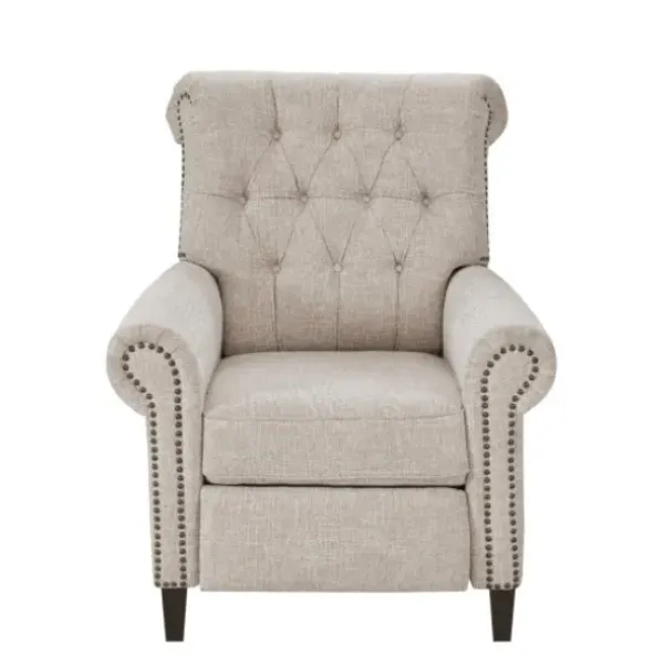 Accent Chairs-Kirkland's Home Cream Tufted Back Nailhead Trim Recliner Armchair Ivory