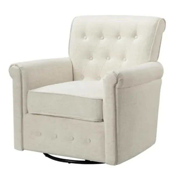 Accent Chairs-Kirkland's Home Cream Tufted Swivel Accent Chair Ivory