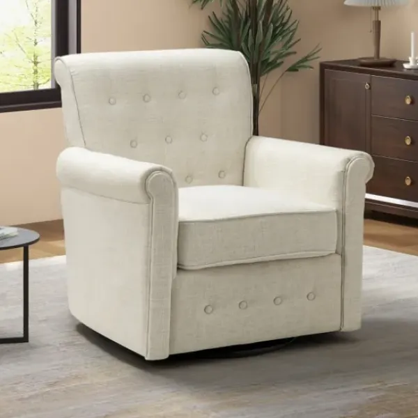 Accent Chairs-Kirkland's Home Cream Tufted Swivel Accent Chair Ivory