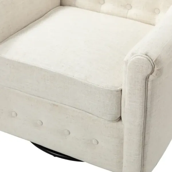 Accent Chairs-Kirkland's Home Cream Tufted Swivel Accent Chair Ivory