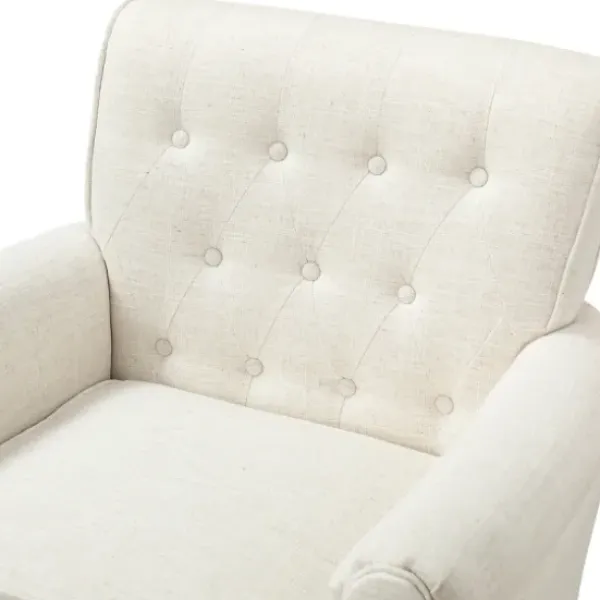 Accent Chairs-Kirkland's Home Cream Tufted Swivel Accent Chair Ivory