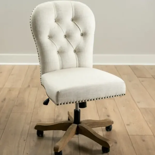 Office Furniture-Kirkland's Home Cream Tufted With Nailhead Trim Office Chair Ivory