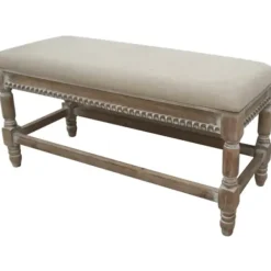 Benches & Ottomans-Kirkland's Home Cream Upholstered And Wooden Bench Ivory