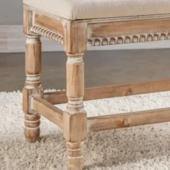 Benches & Ottomans-Kirkland's Home Cream Upholstered And Wooden Bench Ivory