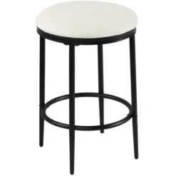 Bar Stools & Counter Height Stools-Kirkland's Home Cream Upholstered Metal Counter Stool Ivory