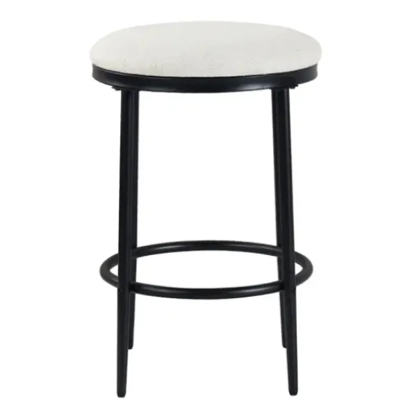 Bar Stools & Counter Height Stools-Kirkland's Home Cream Upholstered Metal Counter Stool Ivory