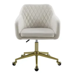 Office Furniture-Kirkland's Home Cream Upholstered Tufted Swivel Office Chair Ivory