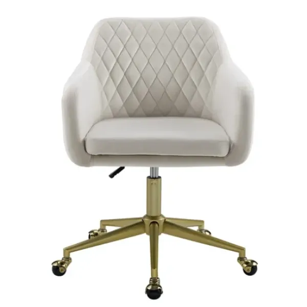 Office Furniture-Kirkland's Home Cream Upholstered Tufted Swivel Office Chair Ivory