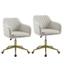 Office Furniture-Kirkland's Home Cream Upholstered Tufted Swivel Office Chair Ivory