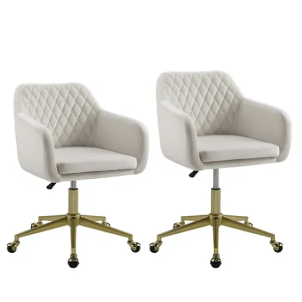 Office Furniture-Kirkland's Home Cream Upholstered Tufted Swivel Office Chair Ivory