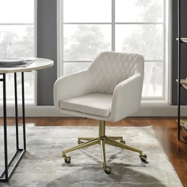 Office Furniture-Kirkland's Home Cream Upholstered Tufted Swivel Office Chair Ivory