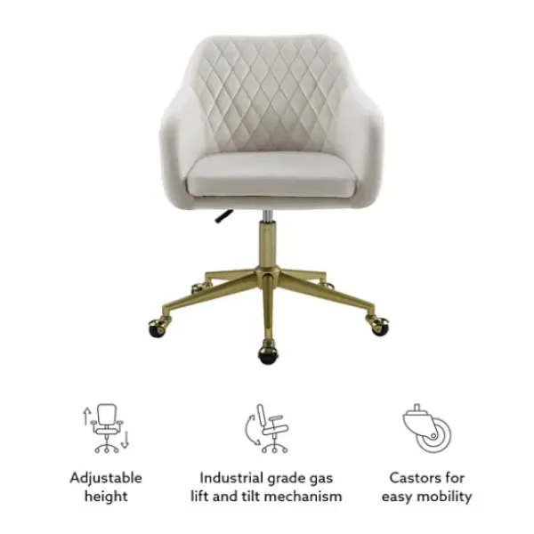 Office Furniture-Kirkland's Home Cream Upholstered Tufted Swivel Office Chair Ivory