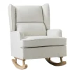 Accent Chairs-Kirkland's Home Cream Upholstered Wingback Rocking Chair Ivory