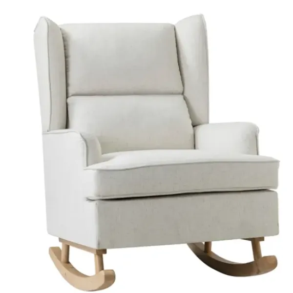 Accent Chairs-Kirkland's Home Cream Upholstered Wingback Rocking Chair Ivory