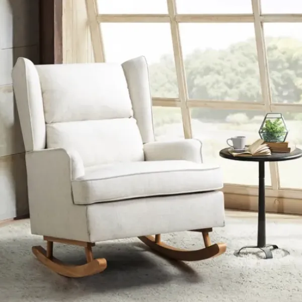Accent Chairs-Kirkland's Home Cream Upholstered Wingback Rocking Chair Ivory