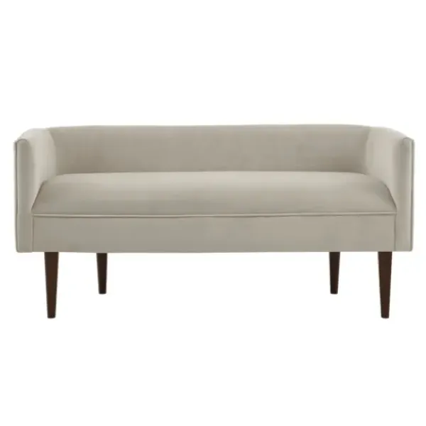 Sofas & Loveseats-Kirkland's Home Cream Velvet Low Back Transitional Settee Ivory