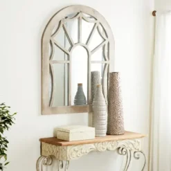Decorative Mirrors-Kirkland's Home Cream Vintage Fir Wood Arch Framed Mirror