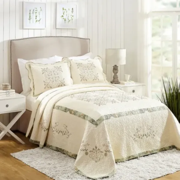 Bedspreads & Coverlets-Kirkland's Home Cream Vintage Treasure King Bedspread Ivory/Green