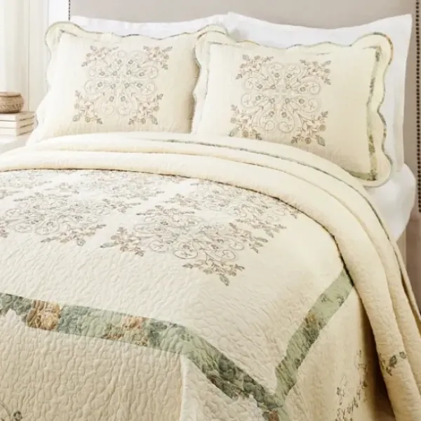 Bedspreads & Coverlets-Kirkland's Home Cream Vintage Treasure Queen Bedspread Ivory/Green