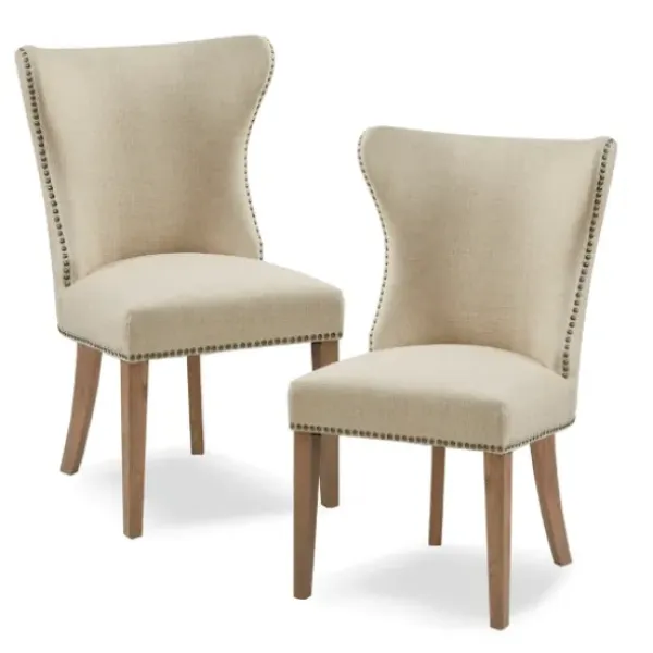 Dining Chairs-Kirkland's Home Cream Wing Back Nailhead Dining Chairs, Set Of 2 Ivory