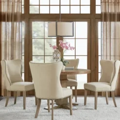 Dining Chairs-Kirkland's Home Cream Wing Back Nailhead Dining Chairs, Set Of 2 Ivory