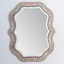 Decorative Mirrors-Kirkland's Home Cream Wood Beaded Wavy Frame Mirror