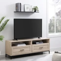 Tv Stands & Media Consoles-Kirkland's Home Cream Wood 2-Drawer Tv S D Tan