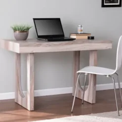 Office Furniture-Kirkland's Home Cream Wood Faux Marble Desk